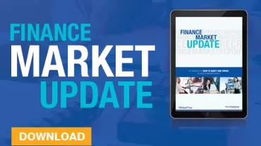 Digital tablet displaying finance market update report cover.